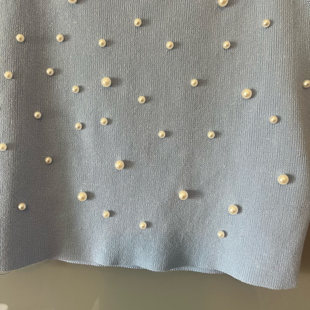 Love Tree Light Blue Pearl-Trim Knit Top
